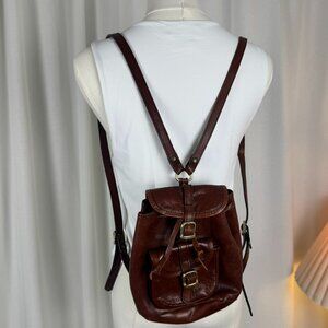 Vintage Artisan Leather Mini Backpack with Brass Hardware